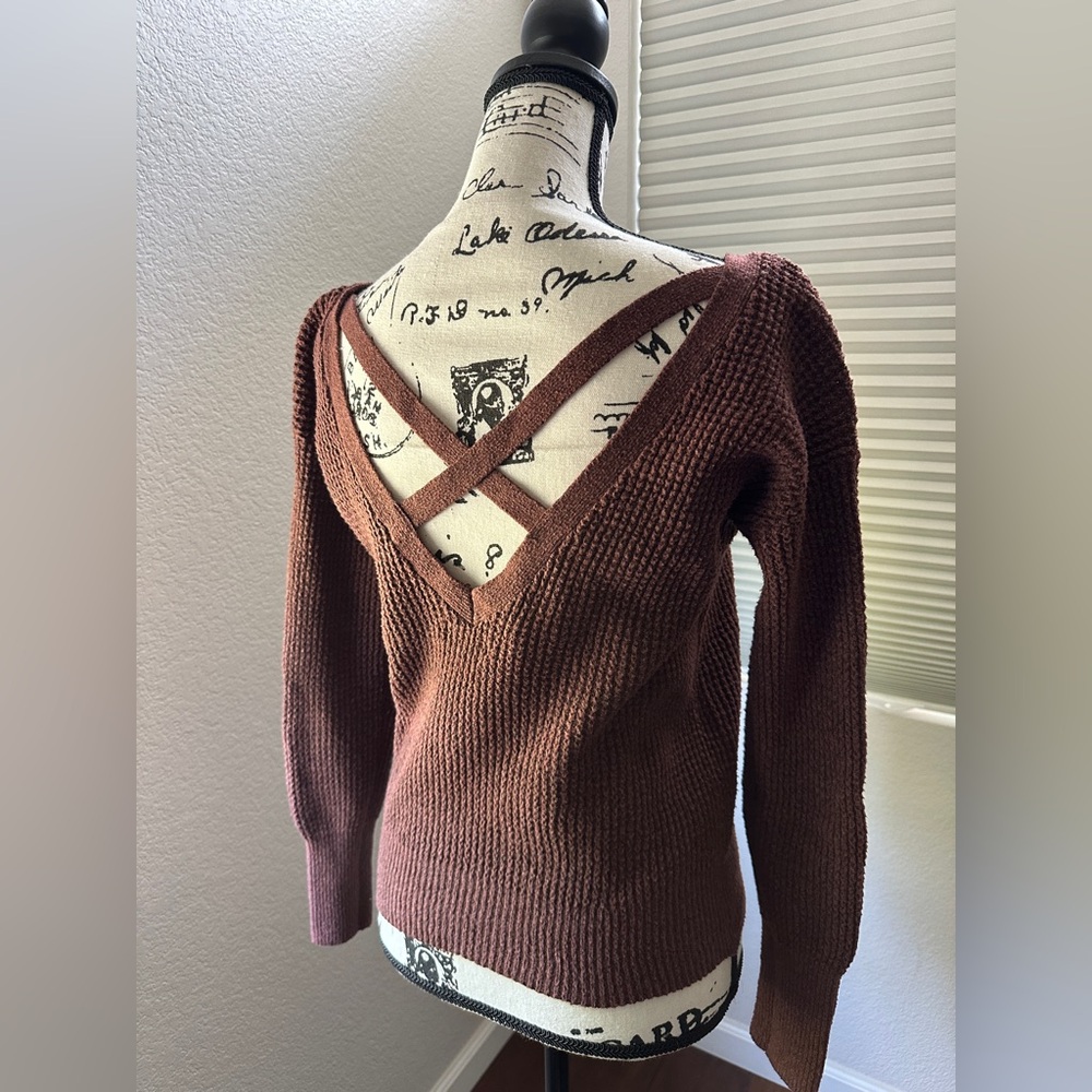 Anthropologie Maeve Cross Back V-neck Sweater XS Cocoa